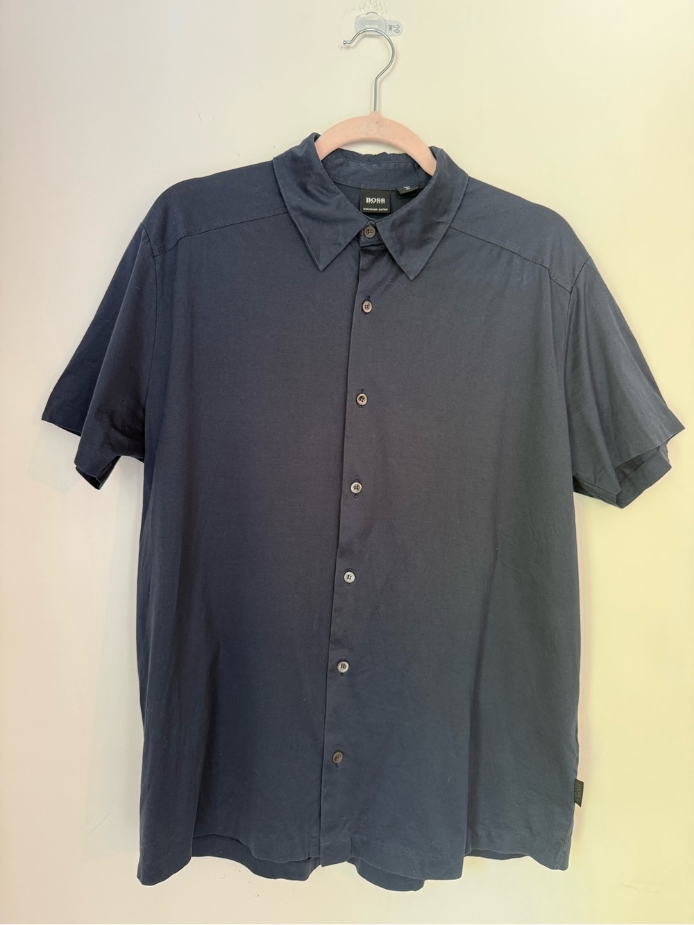 Hugo Boss Made in Italy Mercerized Cotton Button-Up Shirt L Navy